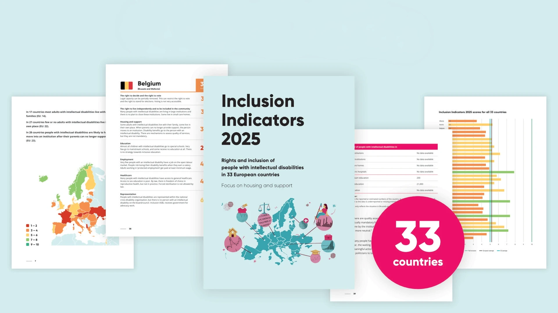 Inclusion Indicators reports showcased on blue background.